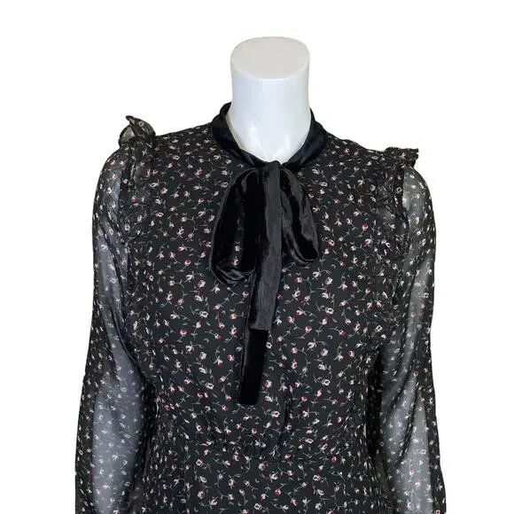 Lush | Women's Black/Floral Print Sheer Side/Sleeve Dress with Tags | Size: L - Picture 2 of 9